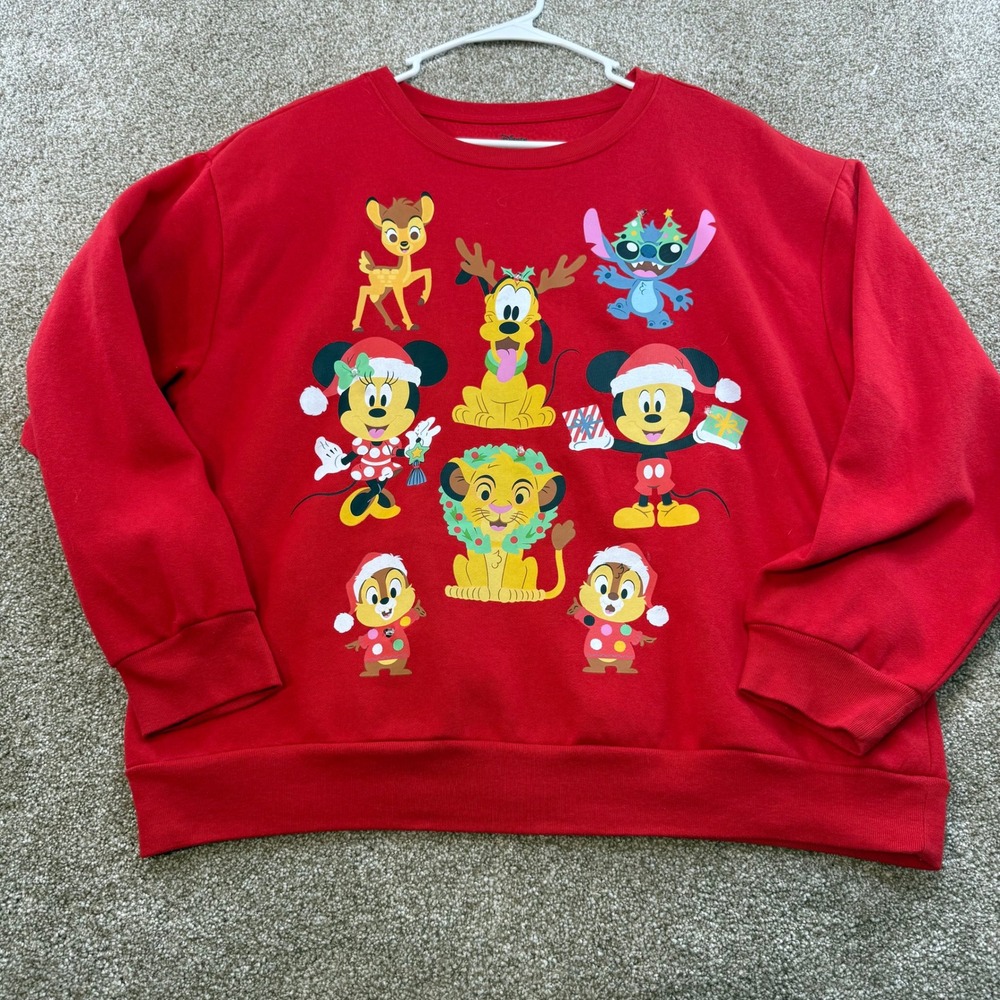 Disney 100 Brilliant Red Holiday Sweatshirt Womens XL Crewneck Christmas Mickey‎